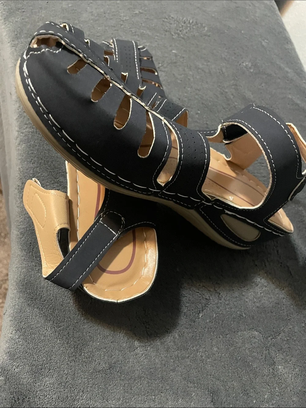 Women's Black Cutout Ankle-Strap Sandals
